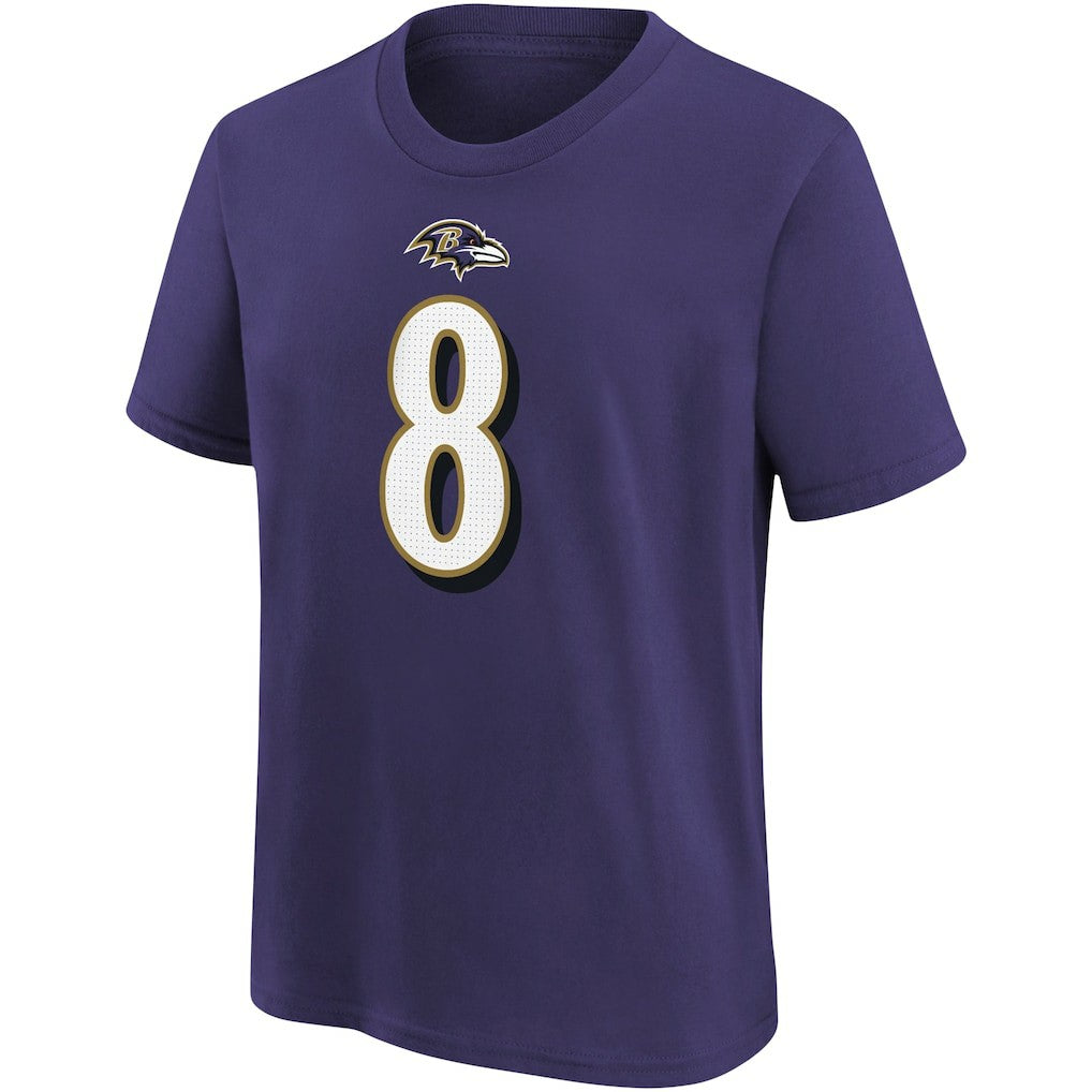 Lamar Jackson Baltimore Ravens Youth Player Name & Number T-Shirt Purple