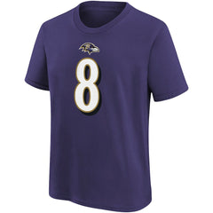 Lamar Jackson Baltimore Ravens Youth Player Name & Number T-Shirt Purple