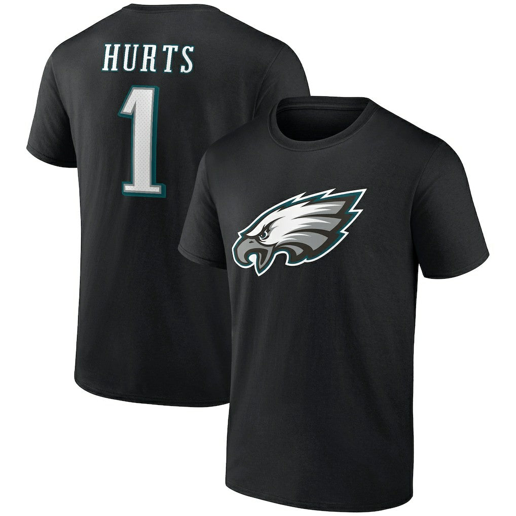 Jalen Hurts Philadelphia Eagles Icon Player Name & Number T-Shirt Black