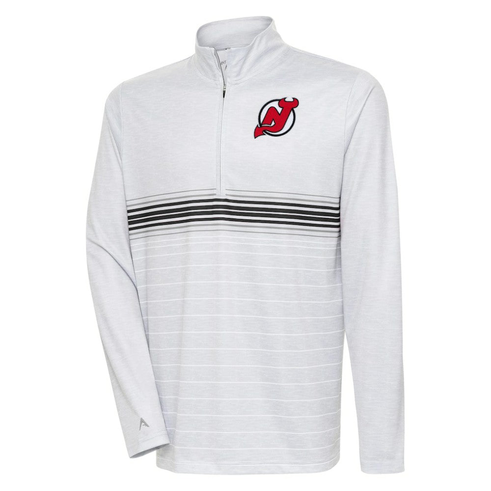 NHL New Jersey Devils Antigua Bullseye Quarter-Zip Pullover Top - Heather Gray/Black