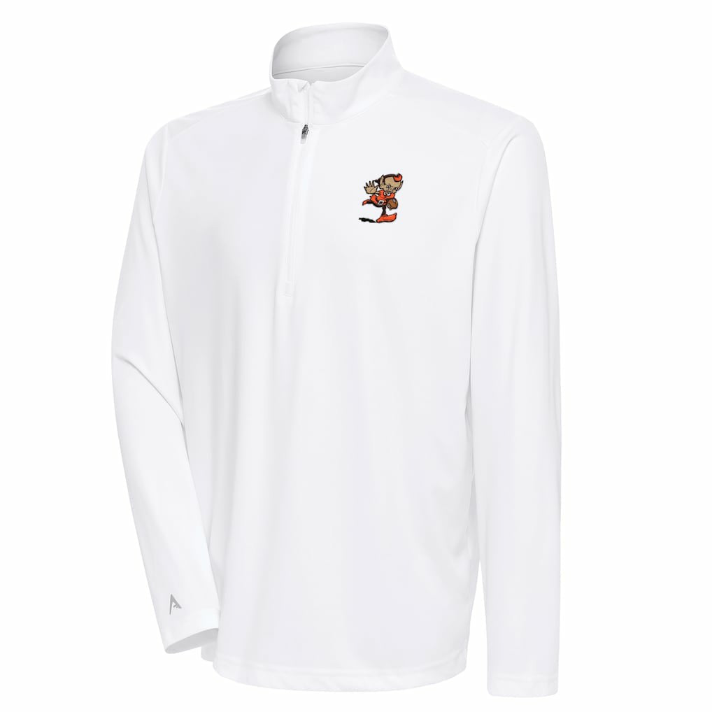 Cleveland Browns Antigua Team Logo Tribute Quarter-Zip Pullover Top White