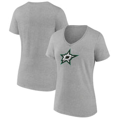 NHL Dallas Stars Women's Primary Logo Team V-Neck T-Shirt - Heather Gray