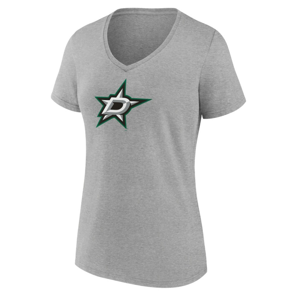 NHL Dallas Stars Women's Primary Logo Team V-Neck T-Shirt - Heather Gray