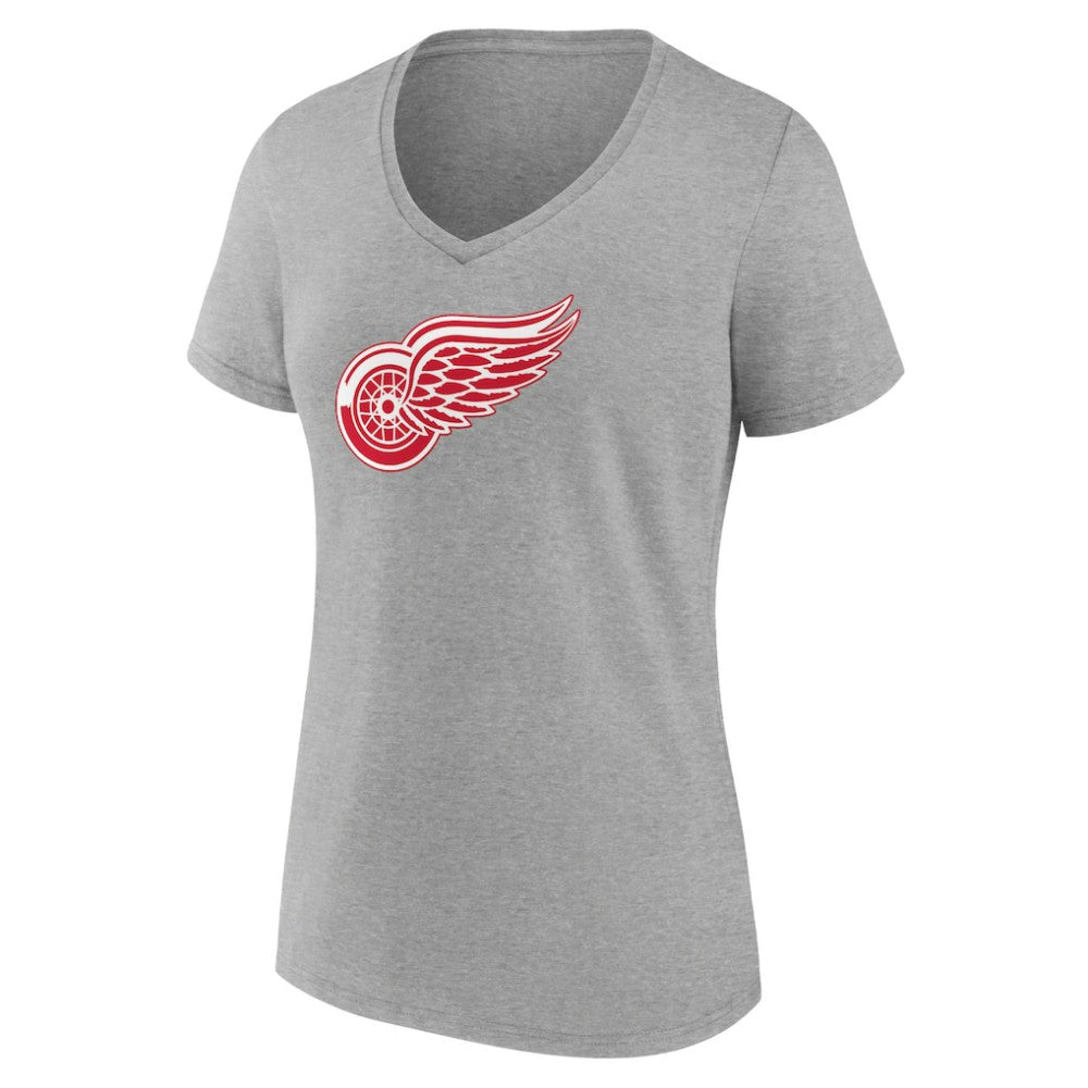 NHL Detroit Red Wings Women's Primary Logo Team V-Neck T-Shirt - Heather Gray