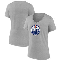 NHL Edmonton Oilers Women's Primary Logo Team V-Neck T-Shirt - Heather Gray