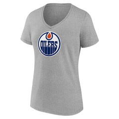 NHL Edmonton Oilers Women's Primary Logo Team V-Neck T-Shirt - Heather Gray