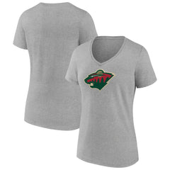 NHL Minnesota Wild Women's Primary Logo Team V-Neck T-Shirt - Heather Gray