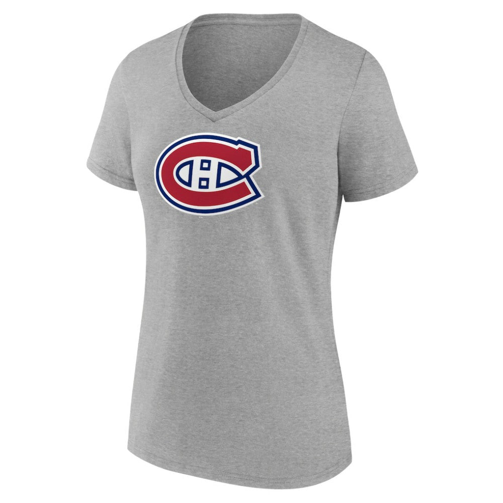NHL Montreal Canadiens Women's Primary Logo Team V-Neck T-Shirt - Heather Gray