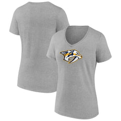 NHL Nashville Predators Women's Primary Logo Team V-Neck T-Shirt - Heather Gray
