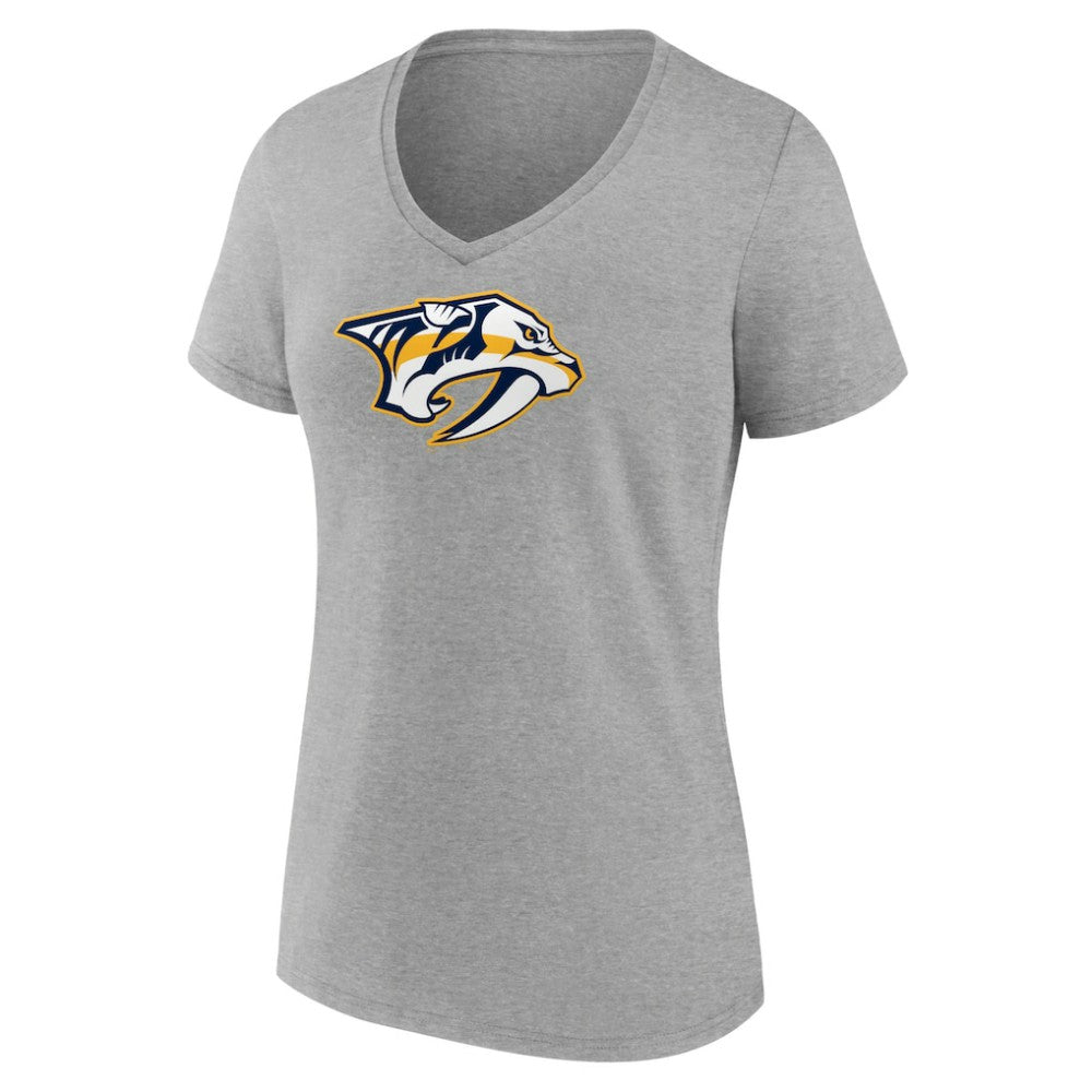 NHL Nashville Predators Women's Primary Logo Team V-Neck T-Shirt - Heather Gray