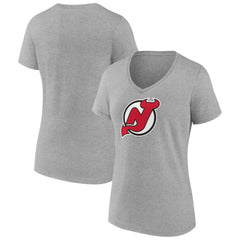 NHL New Jersey Devils Women's Primary Logo Team V-Neck T-Shirt - Heather Gray