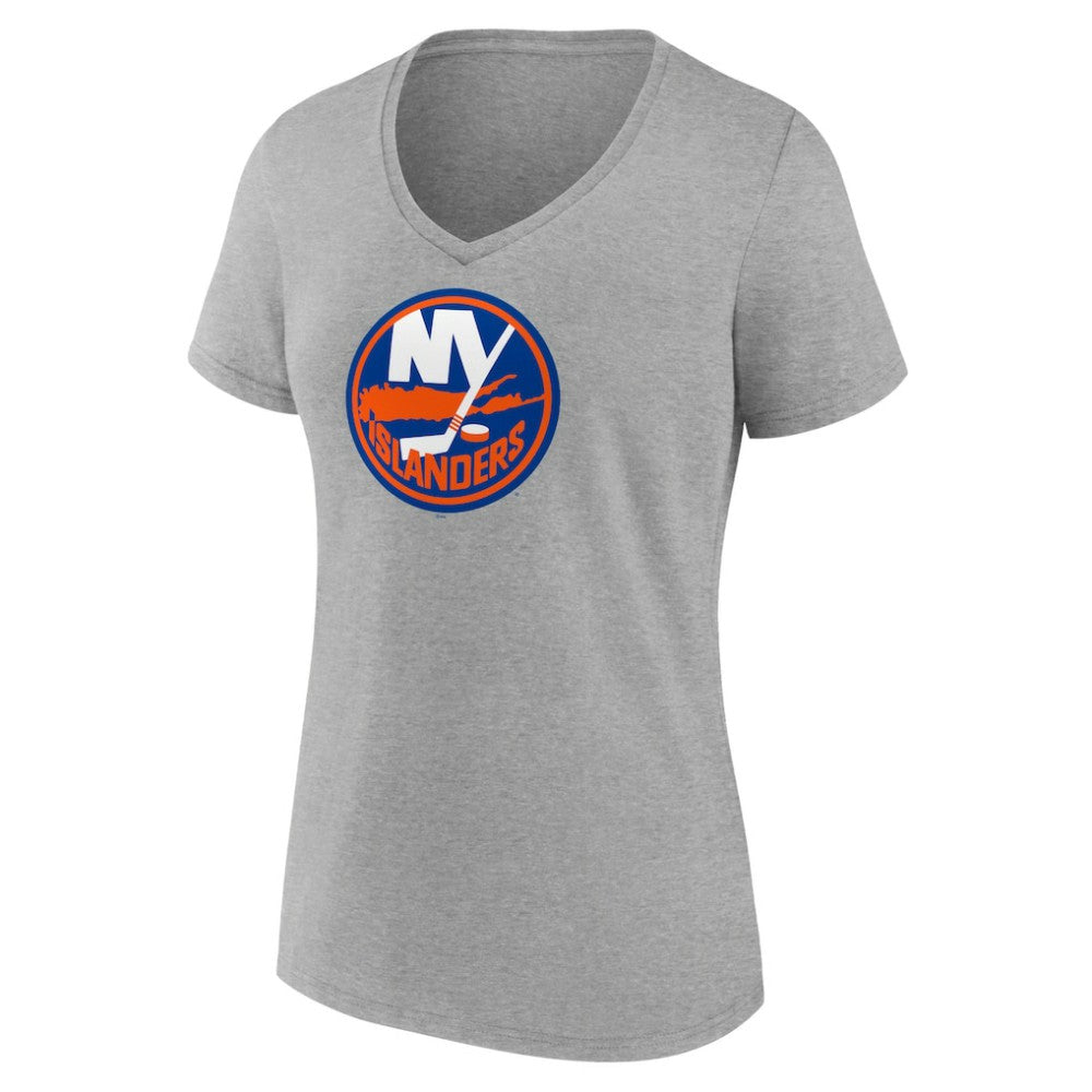 NHL New York Islanders Women's Primary Logo Team V-Neck T-Shirt - Heather Gray