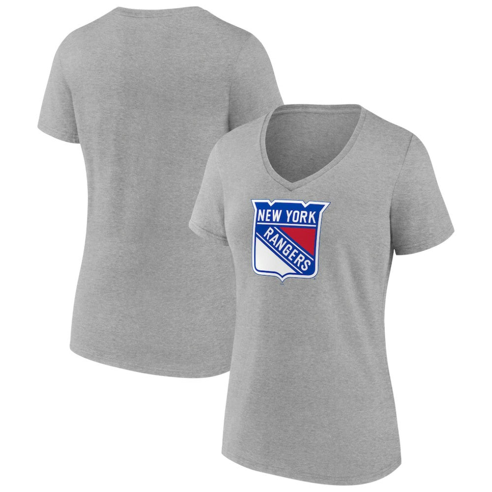 NHL New York Rangers Women's Primary Logo Team V-Neck T-Shirt - Heather Gray