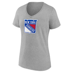 NHL New York Rangers Women's Primary Logo Team V-Neck T-Shirt - Heather Gray