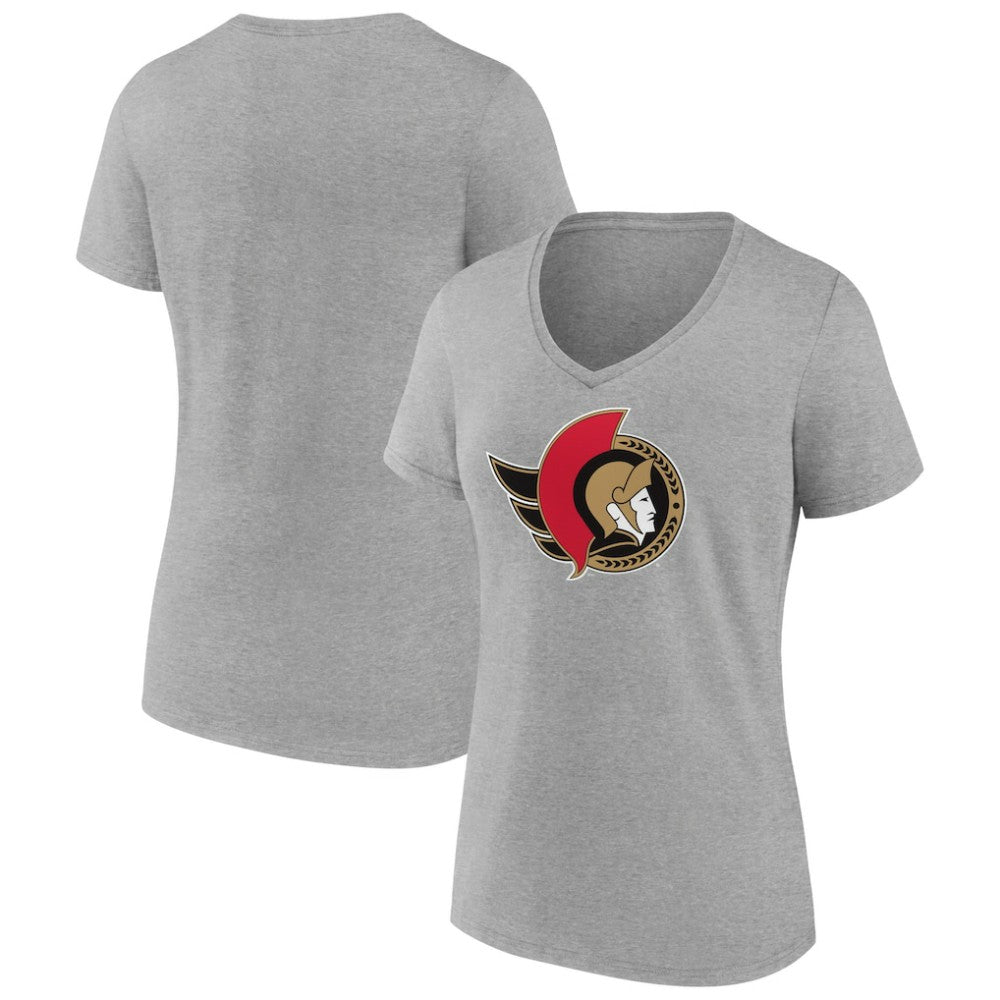 NHL Ottawa Senators Women's Primary Logo Team V-Neck T-Shirt - Heather Gray