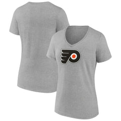 NHL Philadelphia Flyers Women's Primary Logo Team V-Neck T-Shirt - Heather Gray