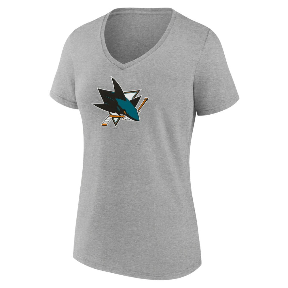 NHL San Jose Sharks Women's Primary Logo Team V-Neck T-Shirt - Heather Gray