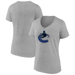 NHL Vancouver Canucks Women's Primary Logo Team V-Neck T-Shirt - Heather Gray