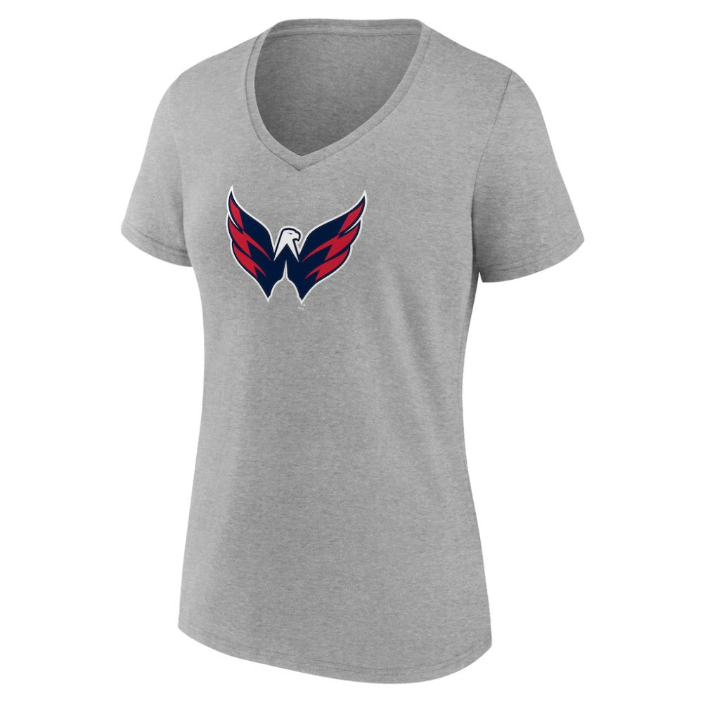 NHL Washington Capitals Women's Primary Logo Team V-Neck T-Shirt - Heather Gray
