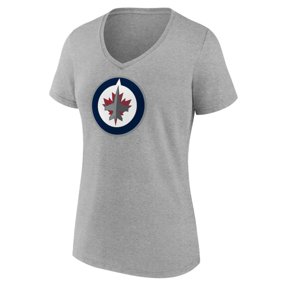 NHL Winnipeg Jets Women's Primary Logo Team V-Neck T-Shirt - Heather Gray