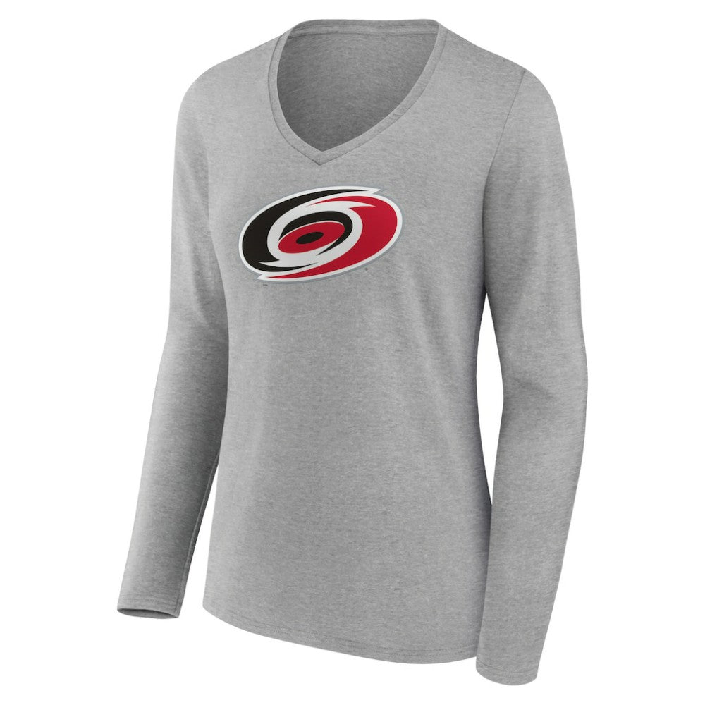 NHL Carolina Hurricanes Women's Primary Logo Team Long Sleeve V-Neck T-Shirt - Heather Gray
