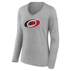 NHL Carolina Hurricanes Women's Primary Logo Team Long Sleeve V-Neck T-Shirt - Heather Gray
