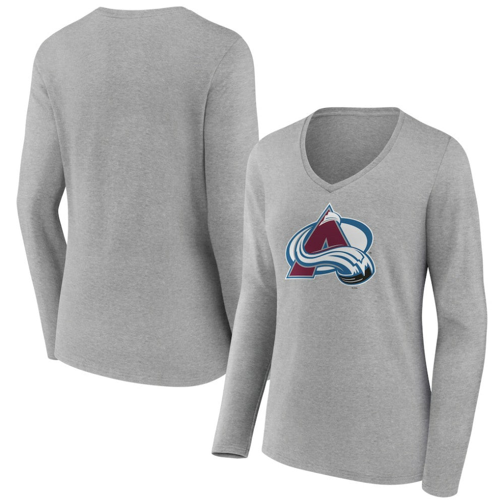 NHL Colorado Avalanche Women's Primary Logo Team Long Sleeve V-Neck T-Shirt - Heather Gray
