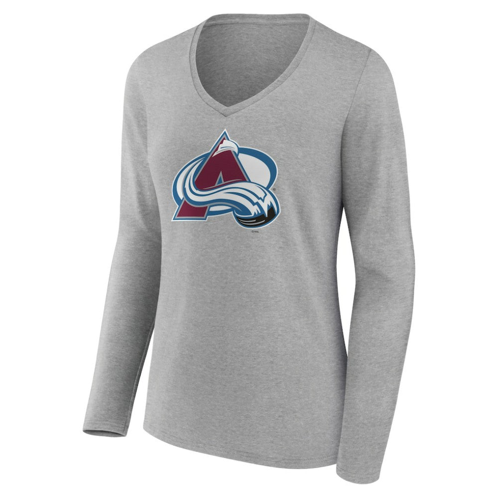 NHL Colorado Avalanche Women's Primary Logo Team Long Sleeve V-Neck T-Shirt - Heather Gray