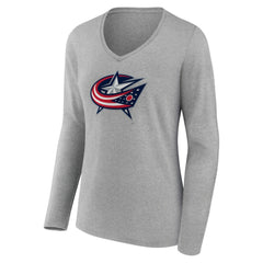 NHL Columbus Blue Jackets Women's Primary Logo Team Long Sleeve V-Neck T-Shirt - Heather Gray