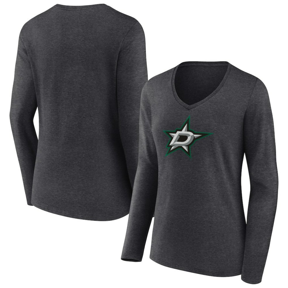 NHL Dallas Stars Women's Primary Team Logo Long Sleeve V-Neck T-Shirt - Heather Charcoal