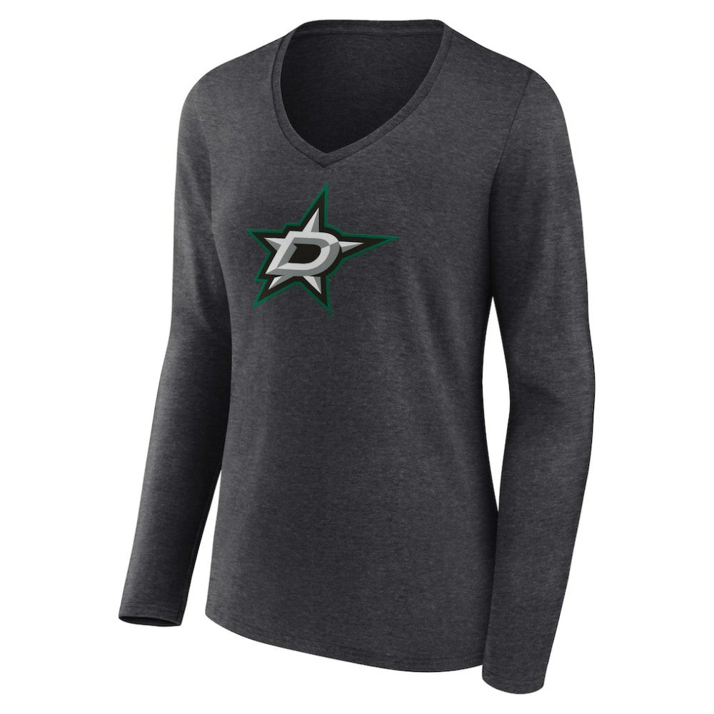 NHL Dallas Stars Women's Primary Team Logo Long Sleeve V-Neck T-Shirt - Heather Charcoal