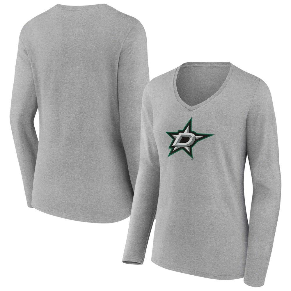 NHL Dallas Stars Women's Primary Logo Team Long Sleeve V-Neck T-Shirt - Heather Gray