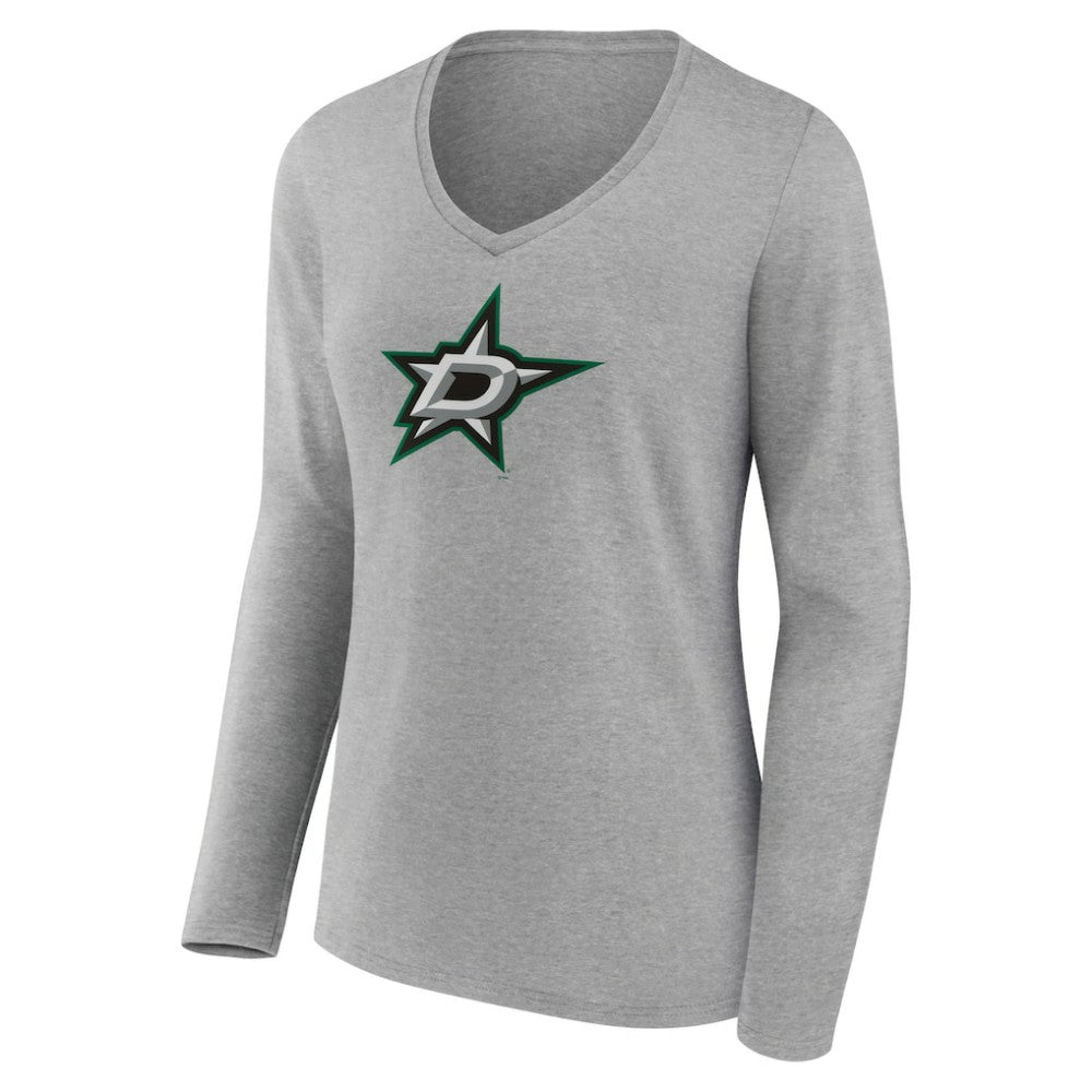 NHL Dallas Stars Women's Primary Logo Team Long Sleeve V-Neck T-Shirt - Heather Gray