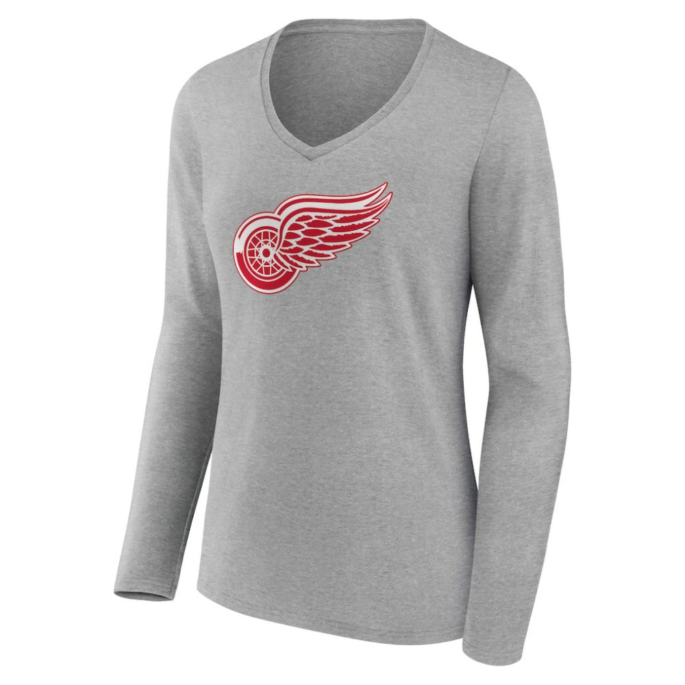 NHL Detroit Red Wings Women's Primary Logo Team Long Sleeve V-Neck T-Shirt - Heather Gray