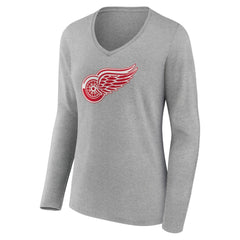 NHL Detroit Red Wings Women's Primary Logo Team Long Sleeve V-Neck T-Shirt - Heather Gray