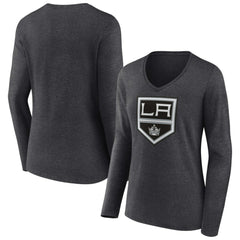 NHL Los Angeles Kings Women's Primary Team Logo Long Sleeve V-Neck T-Shirt - Heather Charcoal