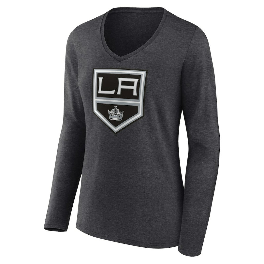 NHL Los Angeles Kings Women's Primary Team Logo Long Sleeve V-Neck T-Shirt - Heather Charcoal