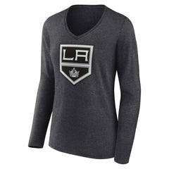 NHL Los Angeles Kings Women's Primary Team Logo Long Sleeve V-Neck T-Shirt - Heather Charcoal