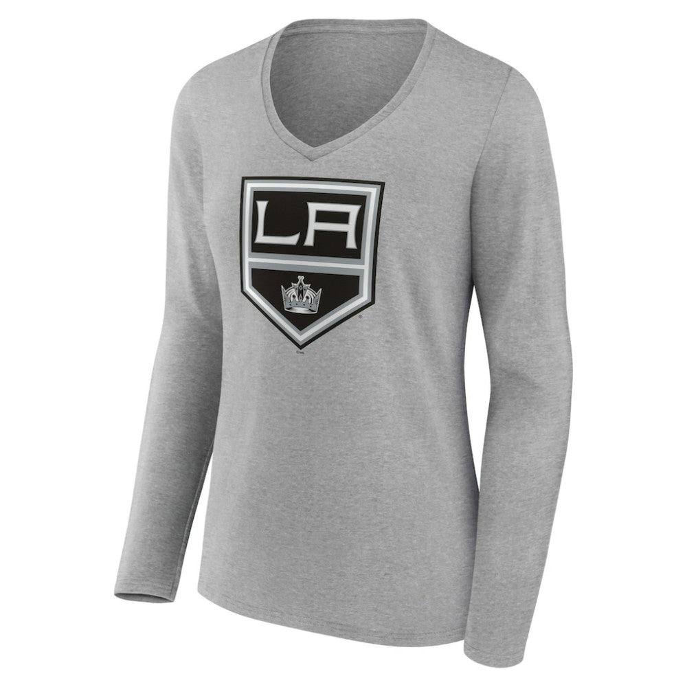 NHL Los Angeles Kings Women's Primary Logo Team Long Sleeve V-Neck T-Shirt - Heather Gray