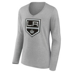 NHL Los Angeles Kings Women's Primary Logo Team Long Sleeve V-Neck T-Shirt - Heather Gray