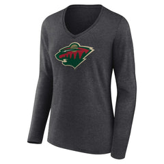 NHL Minnesota Wild Women's Primary Team Logo Long Sleeve V-Neck T-Shirt - Heather Charcoal