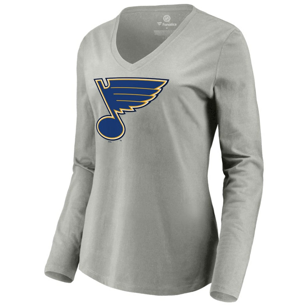 NHL St. Louis Blues Women's Primary Logo Team Long Sleeve V-Neck T-Shirt - Heather Gray