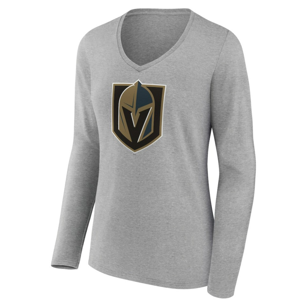 NHL Vegas Golden Knights Women's Primary Logo Team Long Sleeve V-Neck T-Shirt - Heather Gray