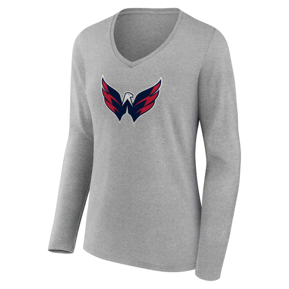 NHL Washington Capitals Women's Primary Logo Team Long Sleeve V-Neck T-Shirt - Heather Gray