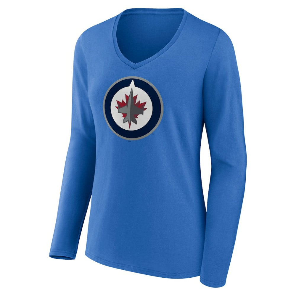 NHL Winnipeg Jets Women's Primary Team Logo Long Sleeve V-Neck T-Shirt - Blue