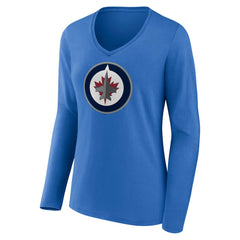 NHL Winnipeg Jets Women's Primary Team Logo Long Sleeve V-Neck T-Shirt - Blue