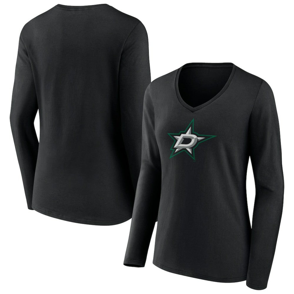 NHL Dallas Stars Women's Primary Team Logo Long Sleeve V-Neck T-Shirt - Black