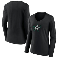 NHL Dallas Stars Women's Primary Team Logo Long Sleeve V-Neck T-Shirt - Black