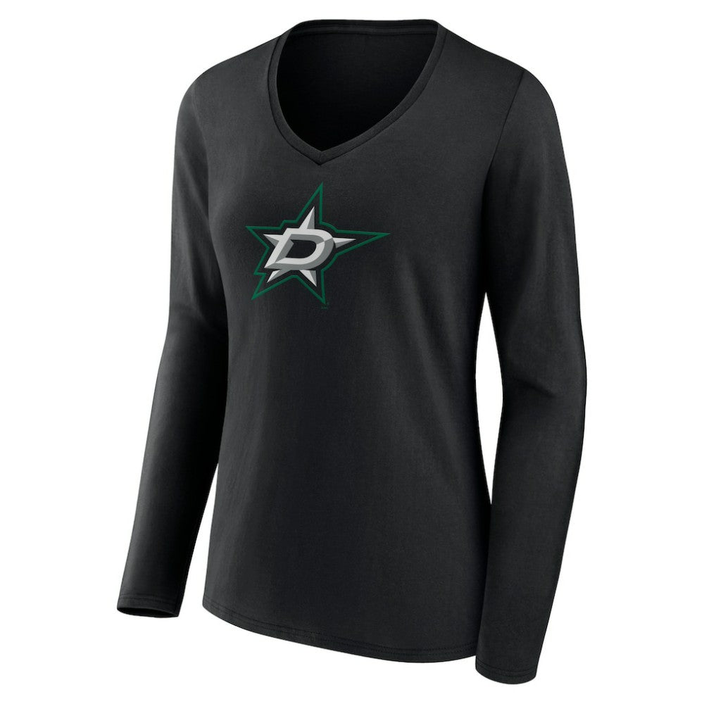 NHL Dallas Stars Women's Primary Team Logo Long Sleeve V-Neck T-Shirt - Black