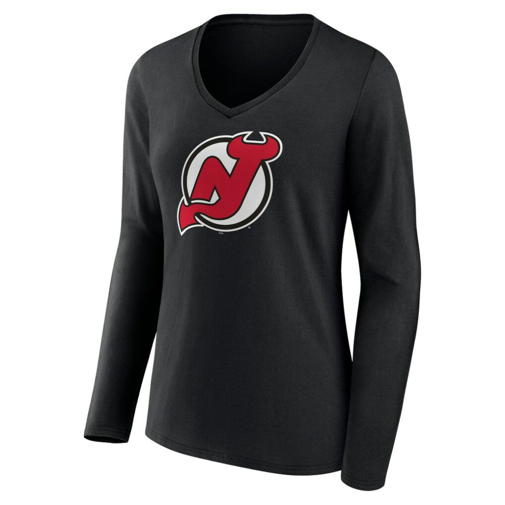 NHL New Jersey Devils Women's Primary Team Logo Long Sleeve V-Neck T-Shirt - Black